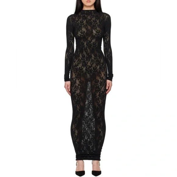 Skims Knit Lace Turtleneck Long Maxi Dress NWT - Picture 2 of 8